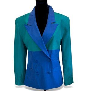 Vintage Dynasty Era Color Block Silk Blazer by Sarah Taylor Size 10